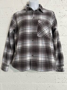 Under Armour Button Front Top XL Gray Blue Plaid Loose Flannel Long Sleeve BW13